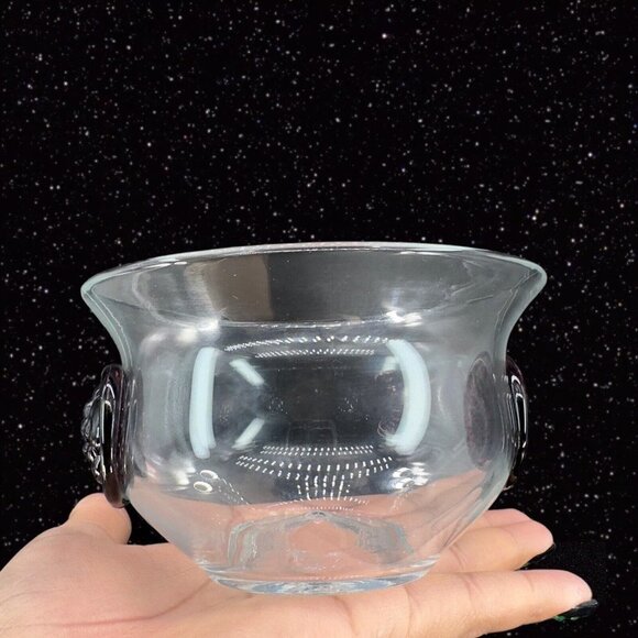 Hand Glass Clear Bowl Dish With Purple Amethyst Medallion On Both Sides HandMade - Picture 8 of 11